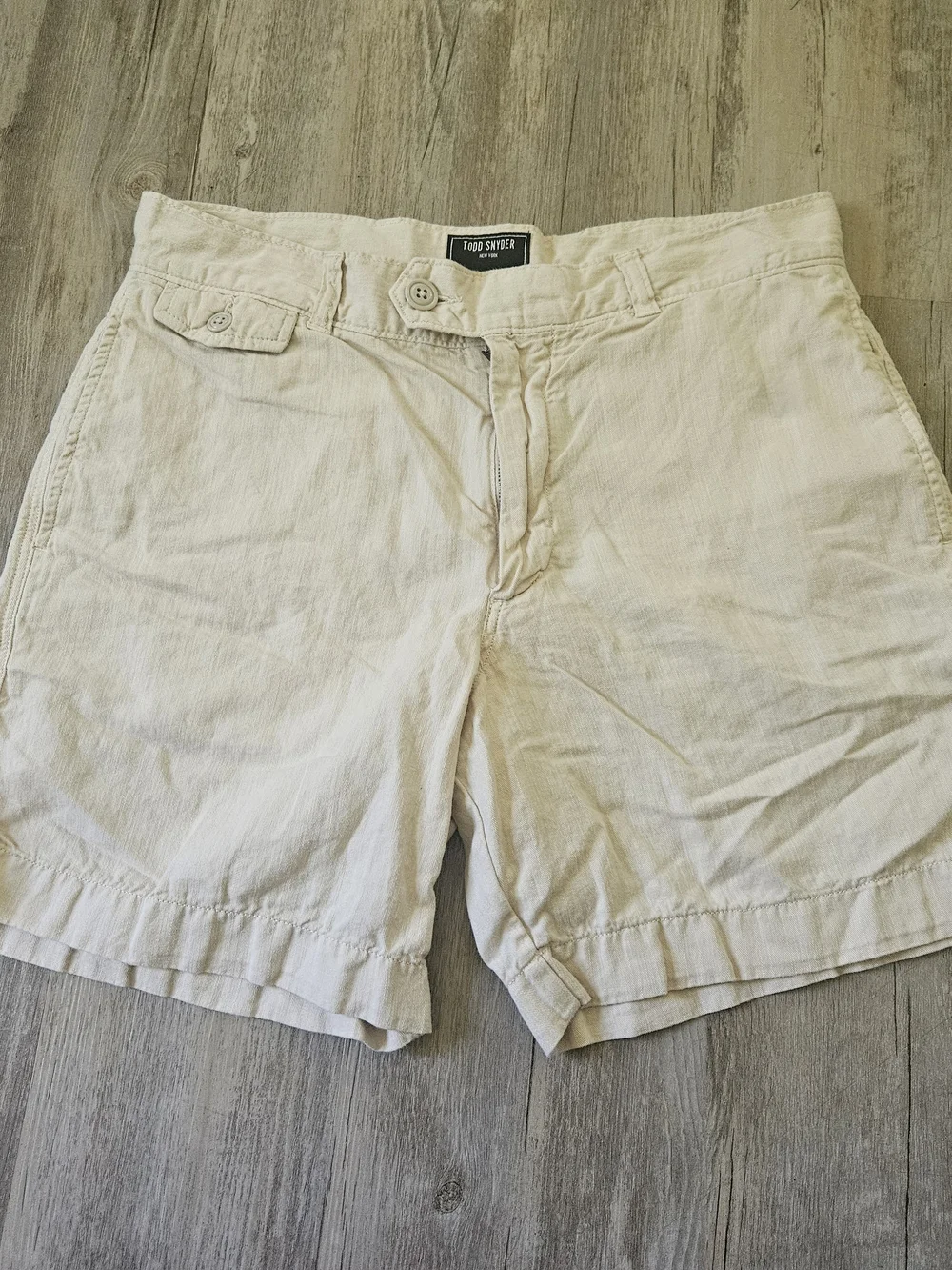 Todd Snyder Men's Light Cream Cotton Linen-Blend Casual Hudson Shorts 31 7